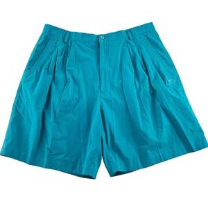 Le Coq Sportif Men's Vintage Chino Shorts size 36 Aqua Blue Teal Pleated Front
